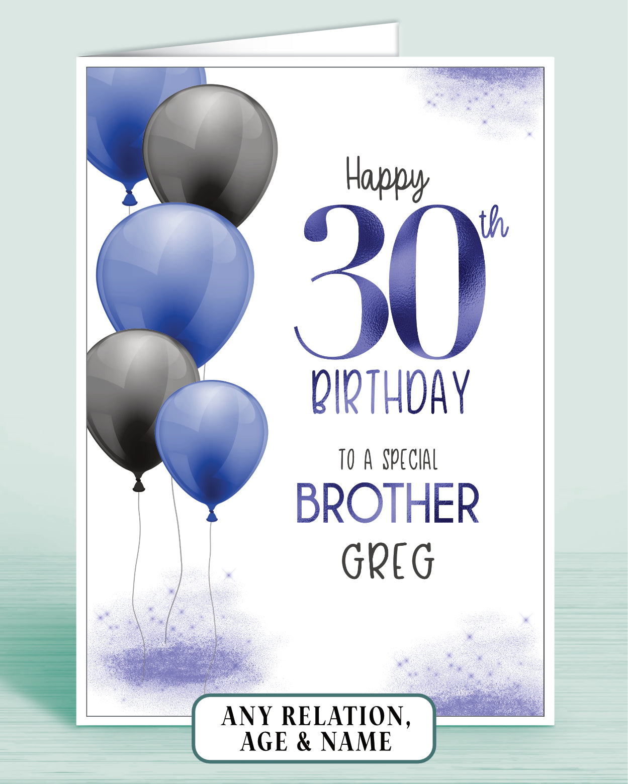 Blue & Black Balloons Personalised Birthday Card (8x6 inches) – Oliver ...