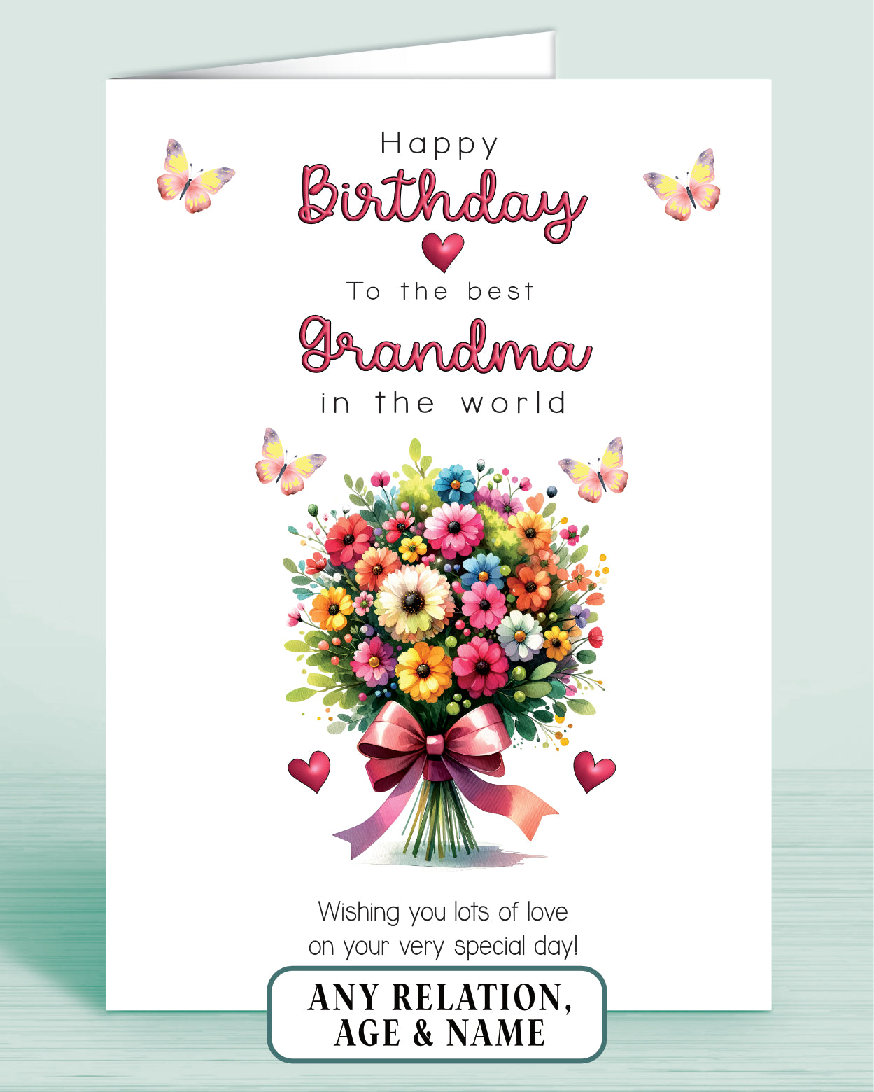 Grandma Birthday Card, Floral Bouquet Personalised Birthday Card for Grandma (approx 8x6 inches, inc envelope) - Oliver Rose Designs