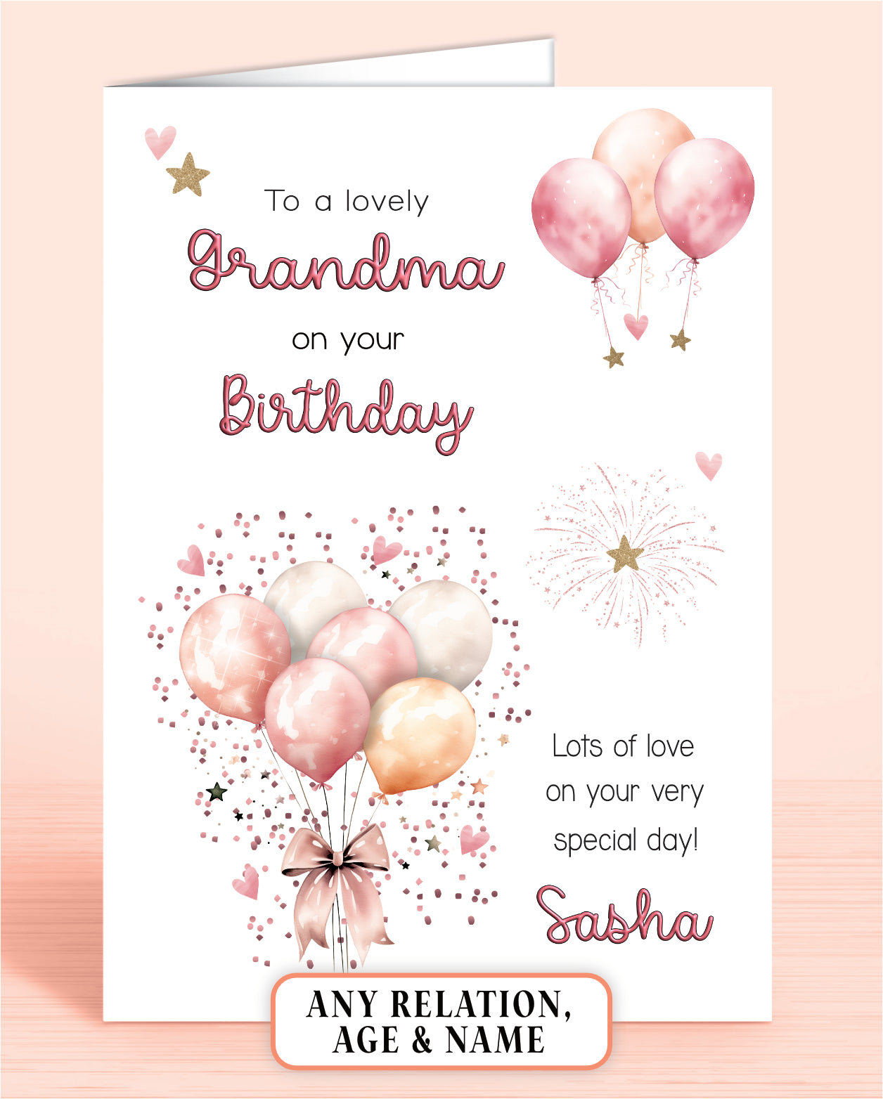 Grandma Birthday Card, Personalised Birthday Card for Her (approx 6x6 inches, inc envelope) - Oliver Rose Designs