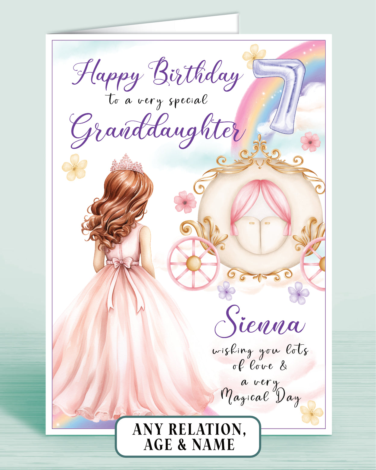 Princess Personalised Birthday Card, Red hair (8x6 inches) – Oliver Rose  Designs