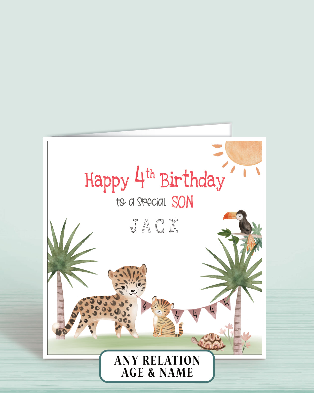 Son Birthday Card, 4th Birthday Card for Son, Personalised Safari Animals Birthday Card for Boys | Oliver Rose Designs