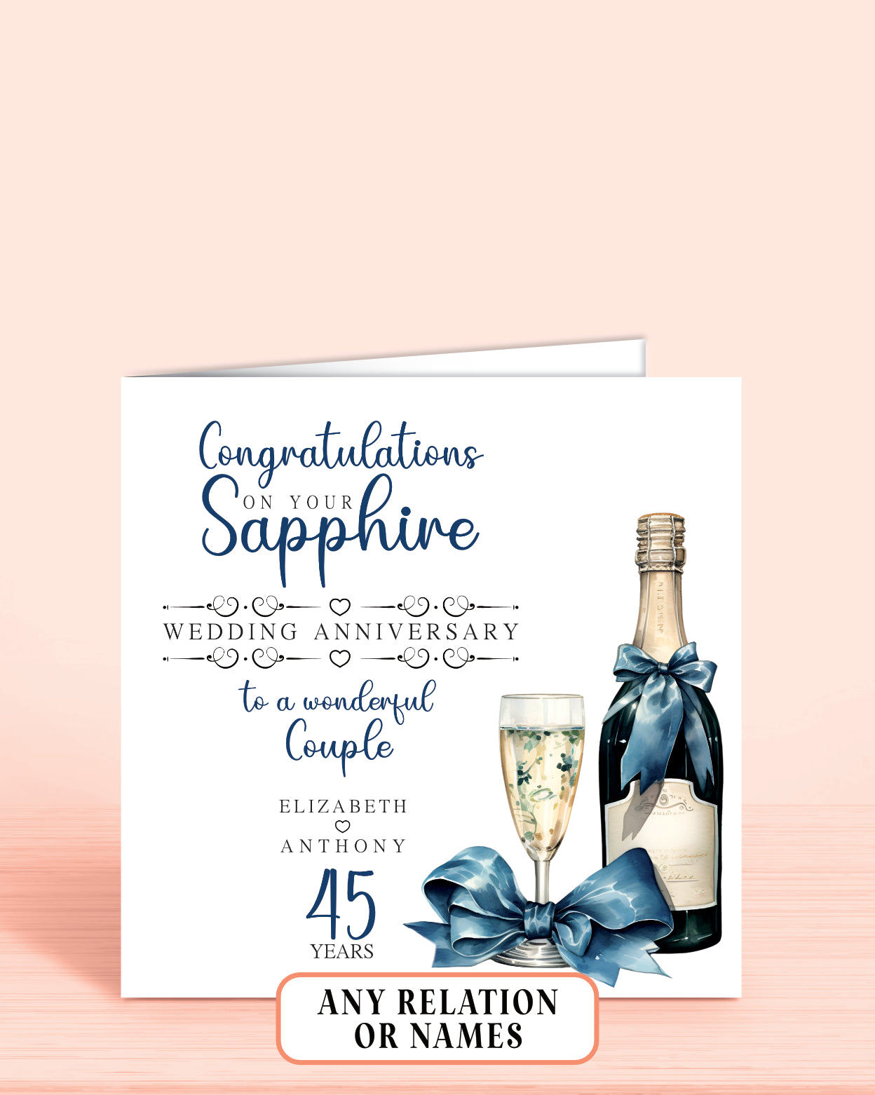 45th Sapphire Anniversary Card - Bubbly (6x6 inches) – Oliver Rose Designs