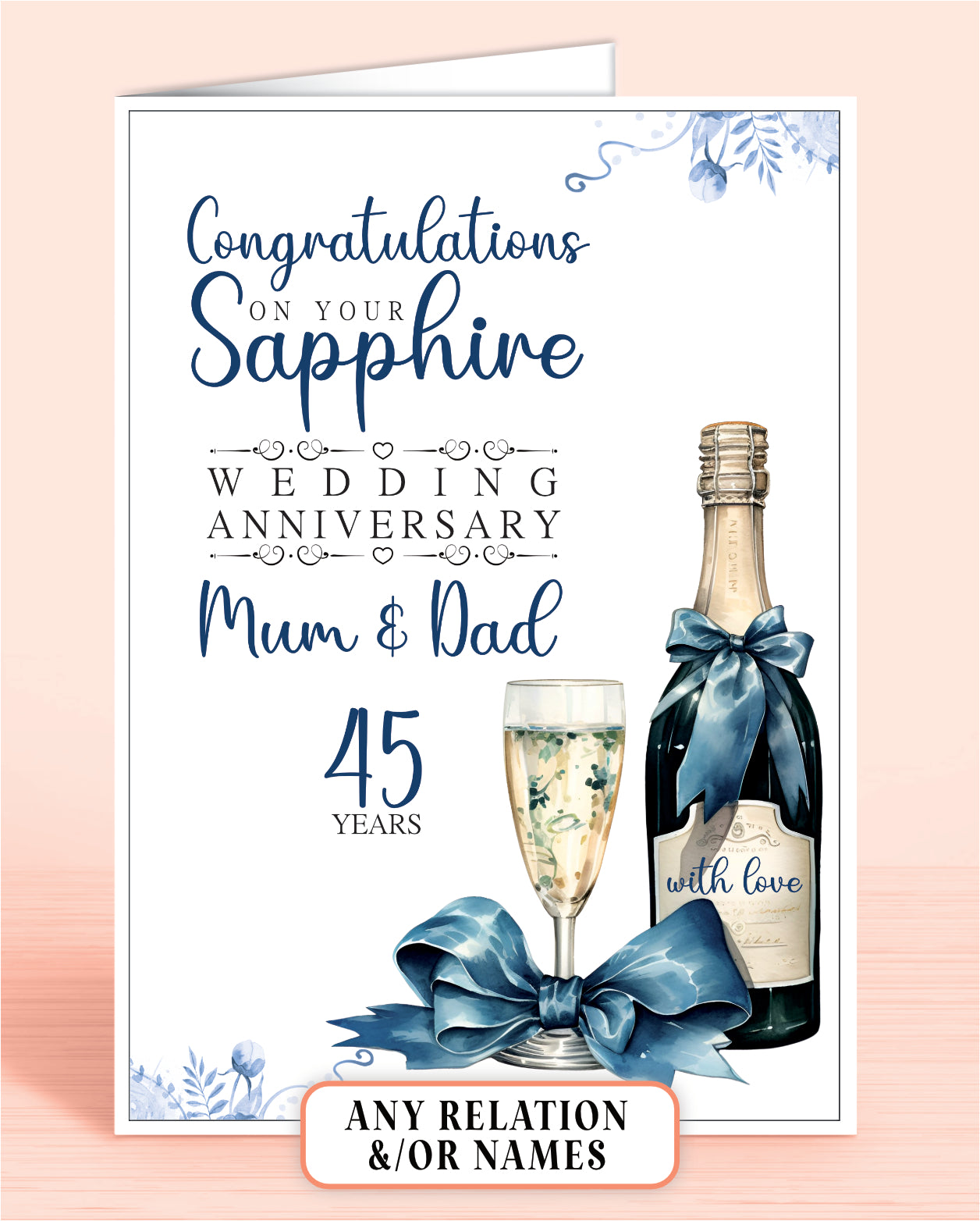 Sapphire 45th Wedding Anniversary Card, Blue Bubbly (8x6 inches ...