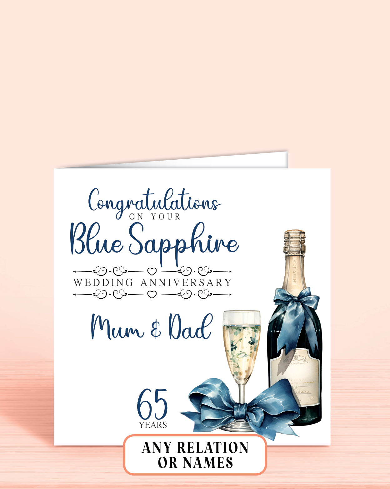 Mum & Dad 65th Blue Sapphire Anniversary Card, Congratulations On your Blue Sapphire Wedding Anniversary, 65 years | Oliver Rose Designs