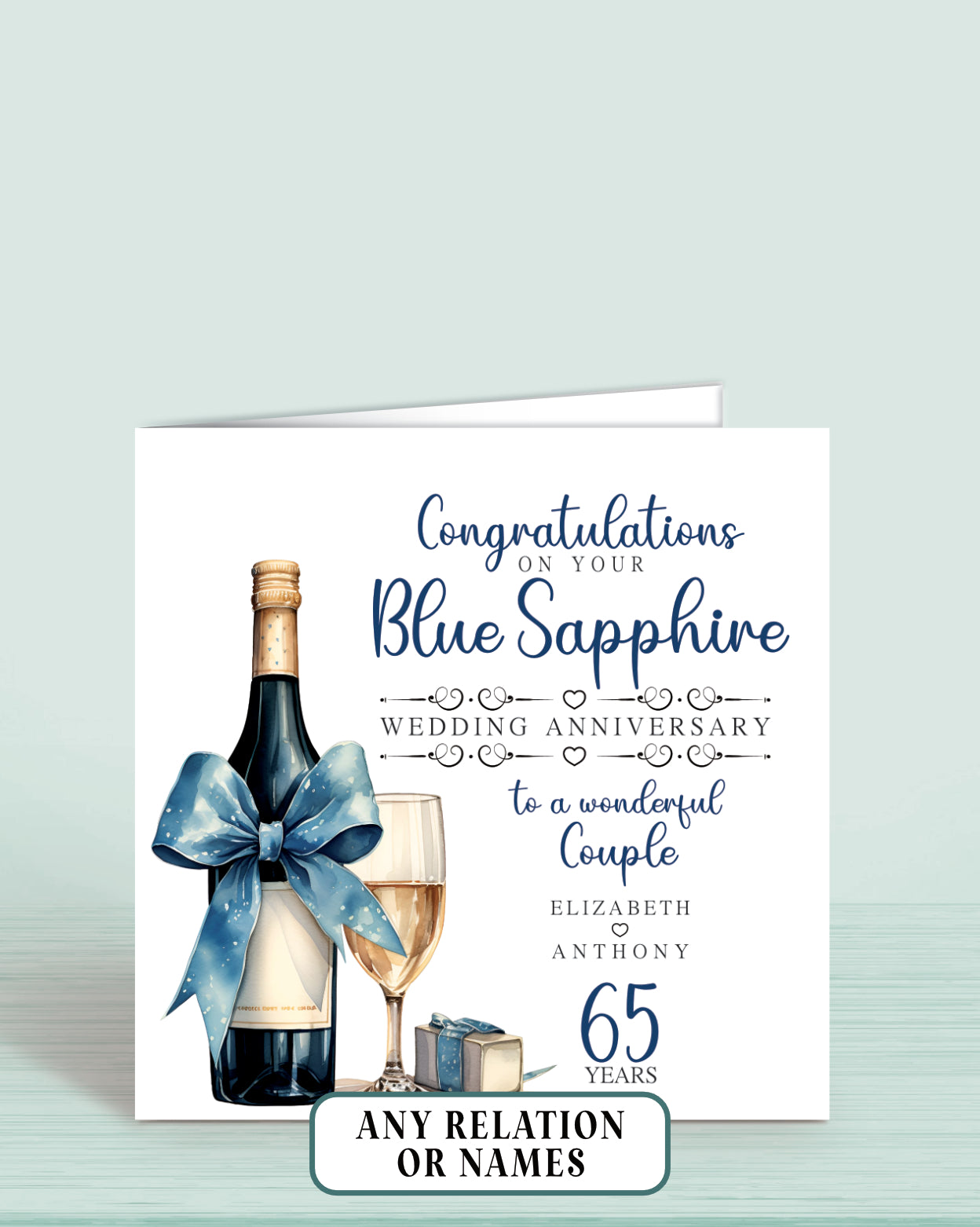 Wonderful Couple 65th Blue Sapphire Anniversary Card, Congratulations On your Blue Sapphire Wedding Anniversary, 65 years | Oliver Rose Designs