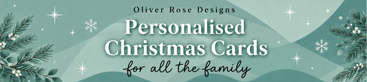 Blog Post Image: Shades of festive christmas green banner: Oliver Rose Designs Personalised Christmas Cards for all the family
