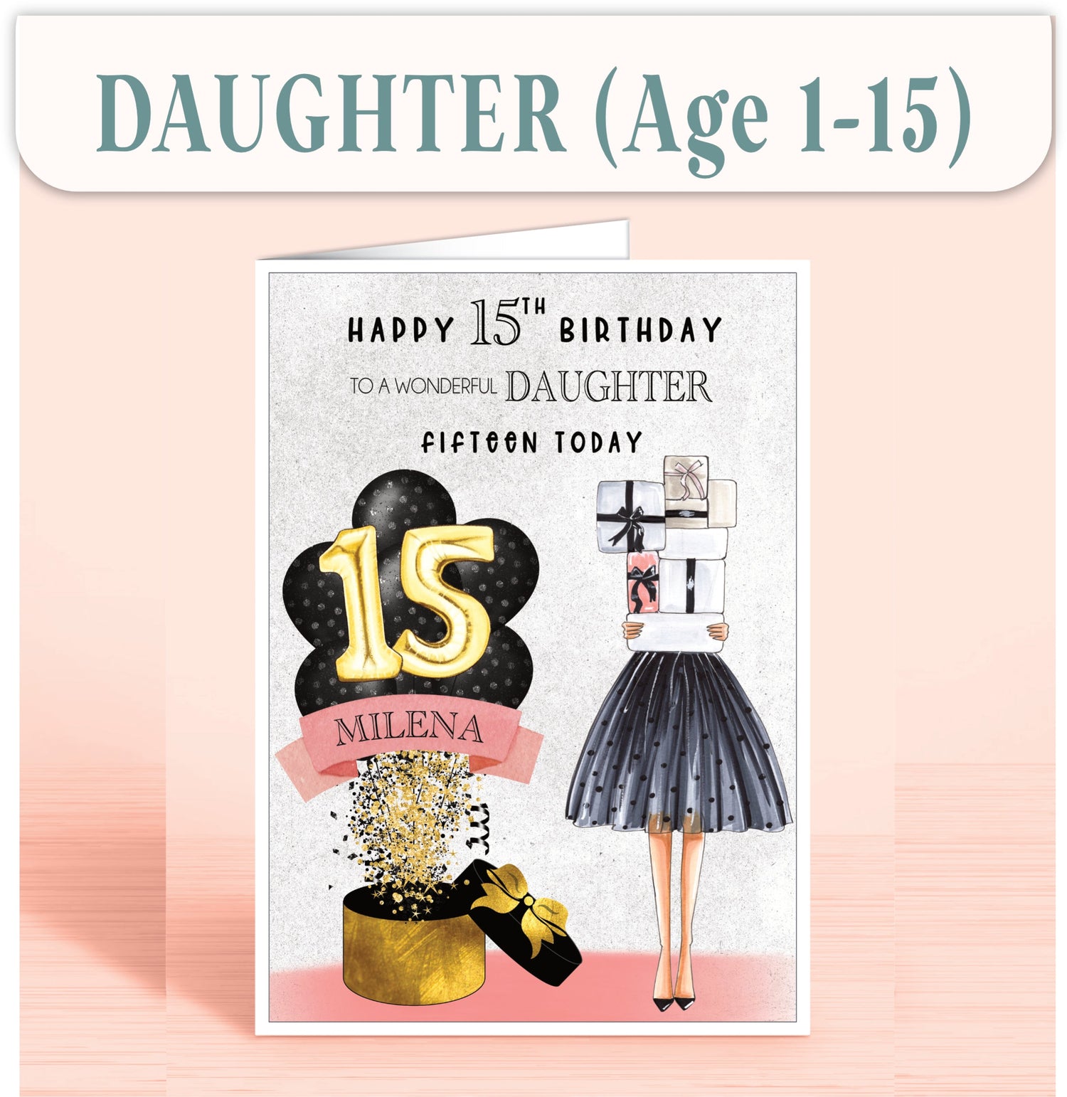 Daughter Birthday Cards, Personalised Birthday Cards for Daughter Age 1 to 15