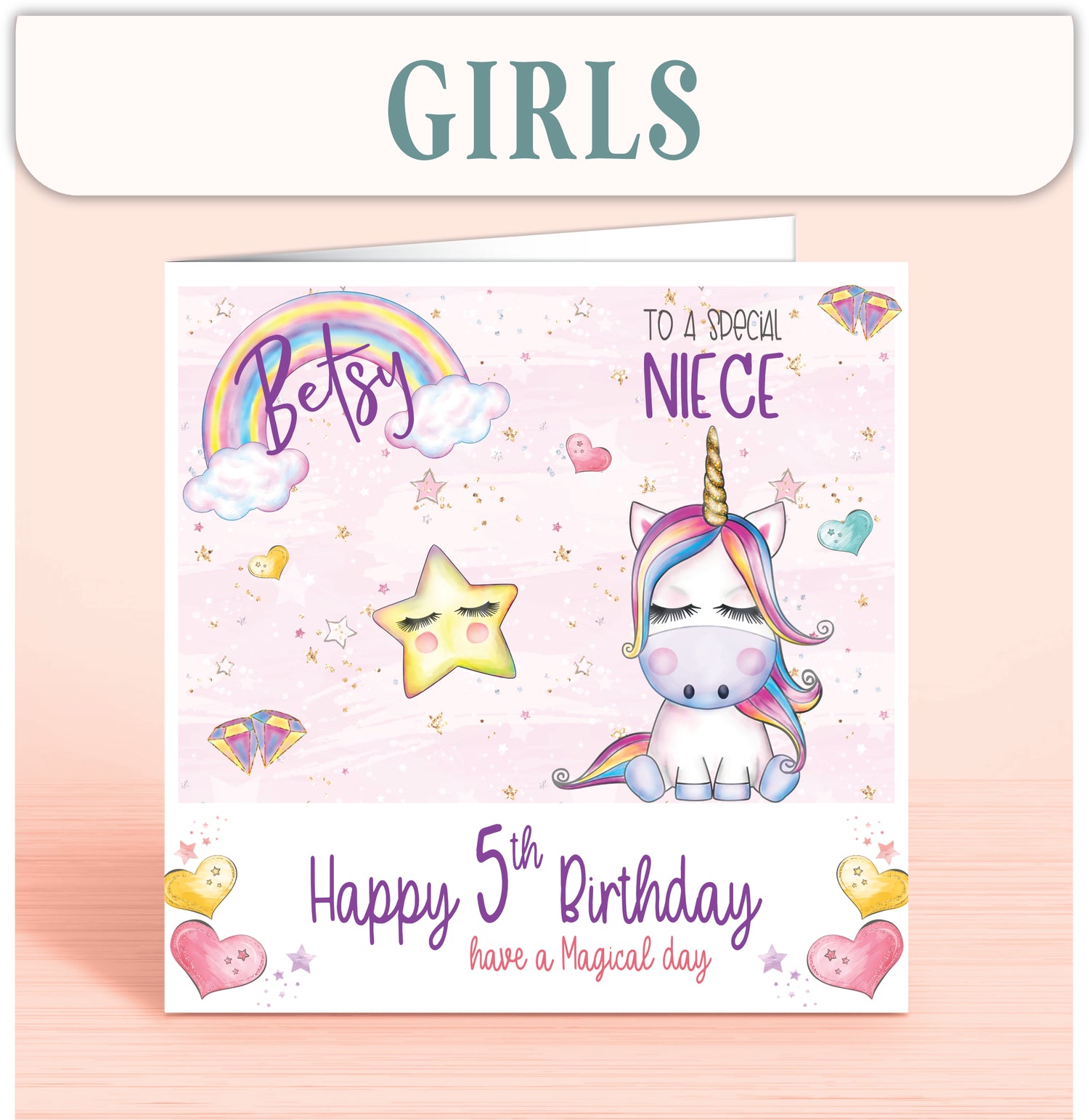 Girls Birthday Cards, All Ages & Free Personalisation / Free Standard Delivery to the UK - Oliver Rose Designs