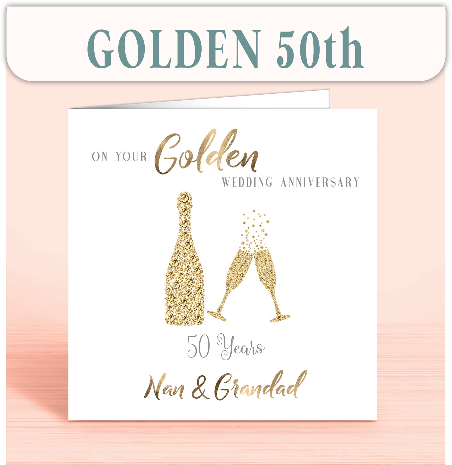 Golden 50th Anniversary Cards - Oliver Rose Designs