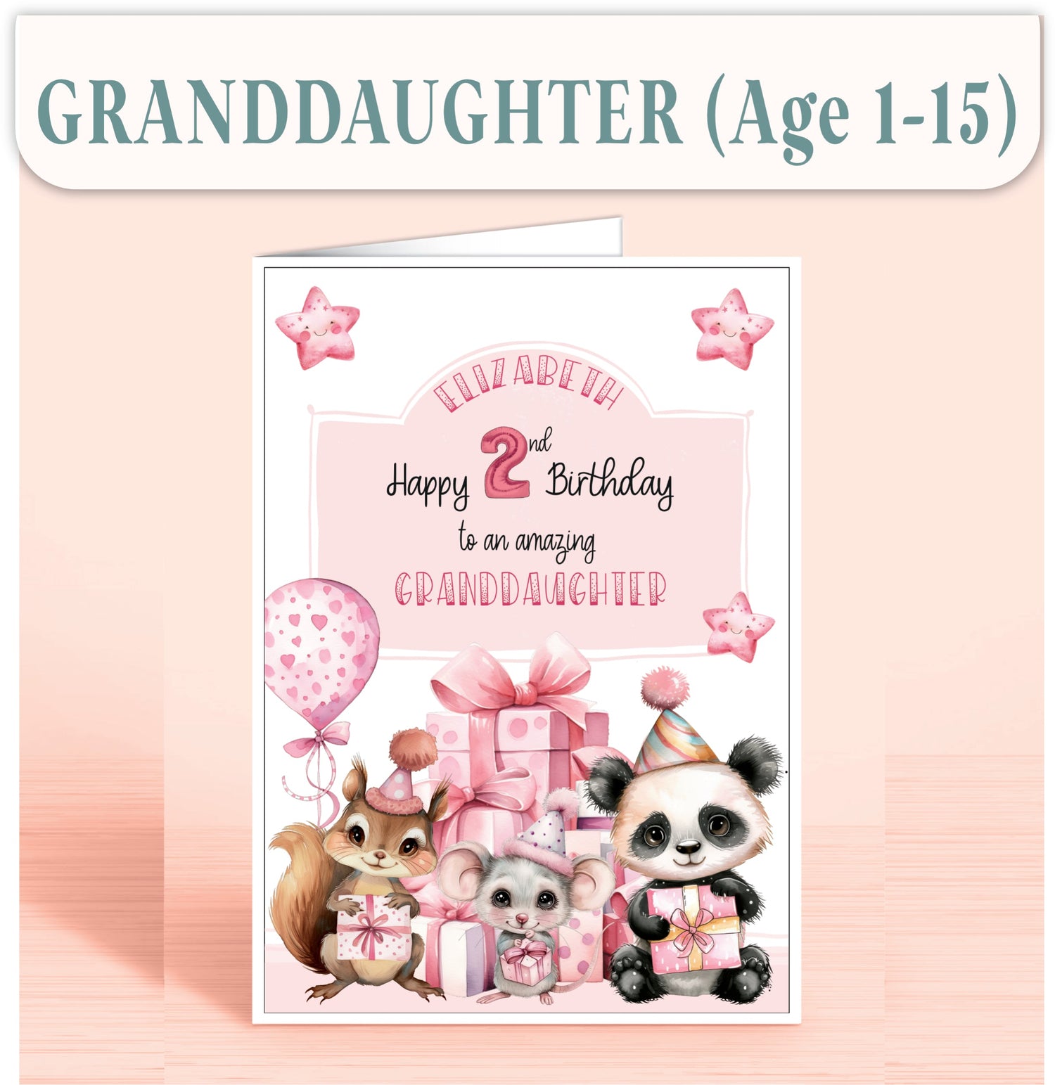 Granddaughter Birthday Cards, Personalised Age 1st to 15th | Oliver Rose Designs