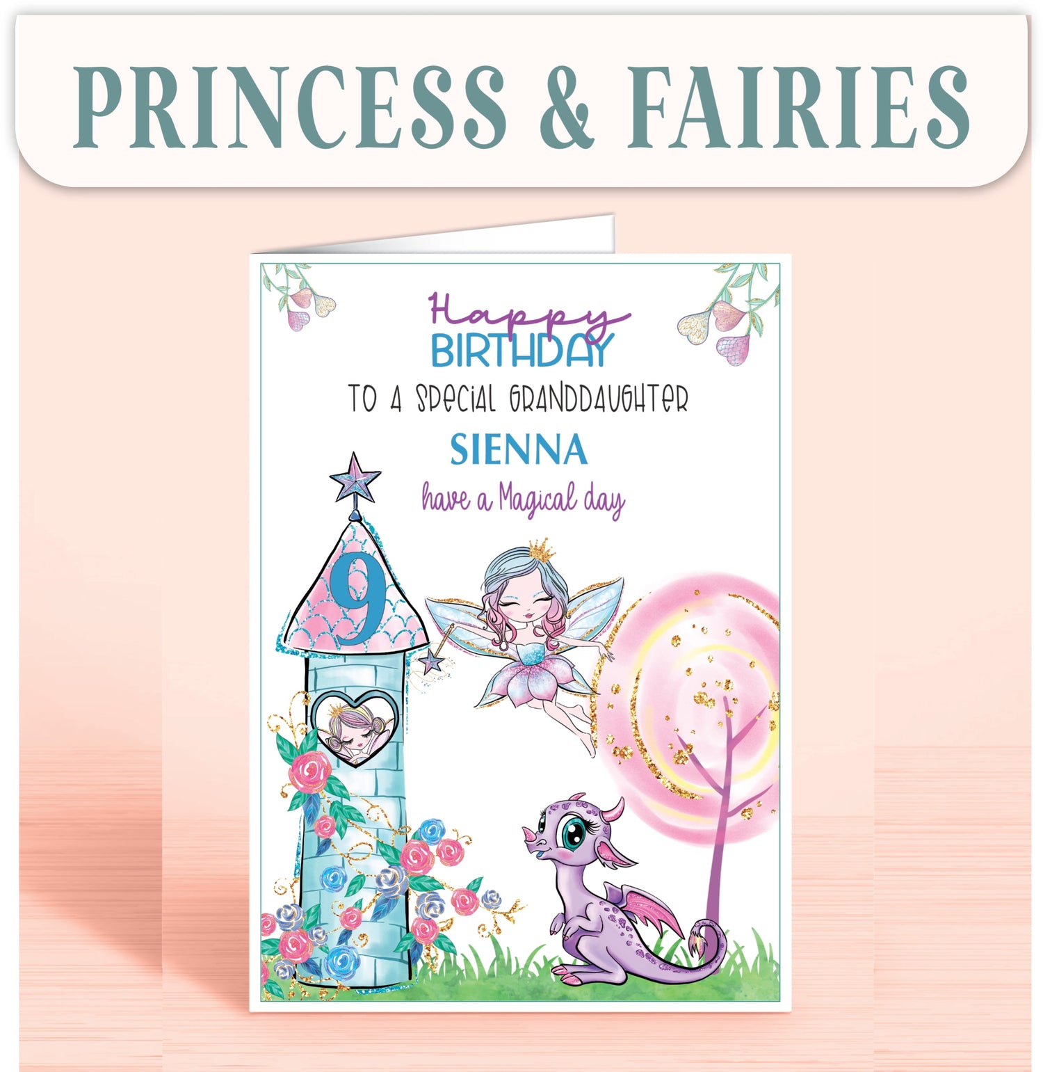 Girls Birthday Cards, Personalised Birthday Cards for Girls, Princess and Fairies Collection
