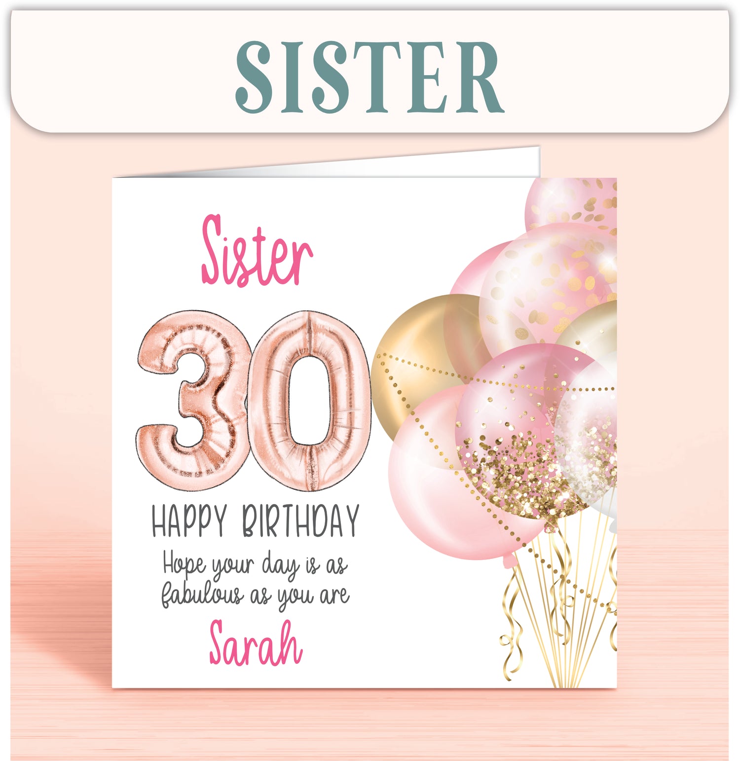 Sister Birthday Cards, 1st, 2nd, 3rd, 4th, 5th, 6th, 7th, 8th, 9th, 10th, 11th, 12th, 13th, 14th. 15th, 16th, 17th, 18th, 19th, 20th, 21st, 25th, 30th, 40th, 50th, 60th | Oliver Rose Designs