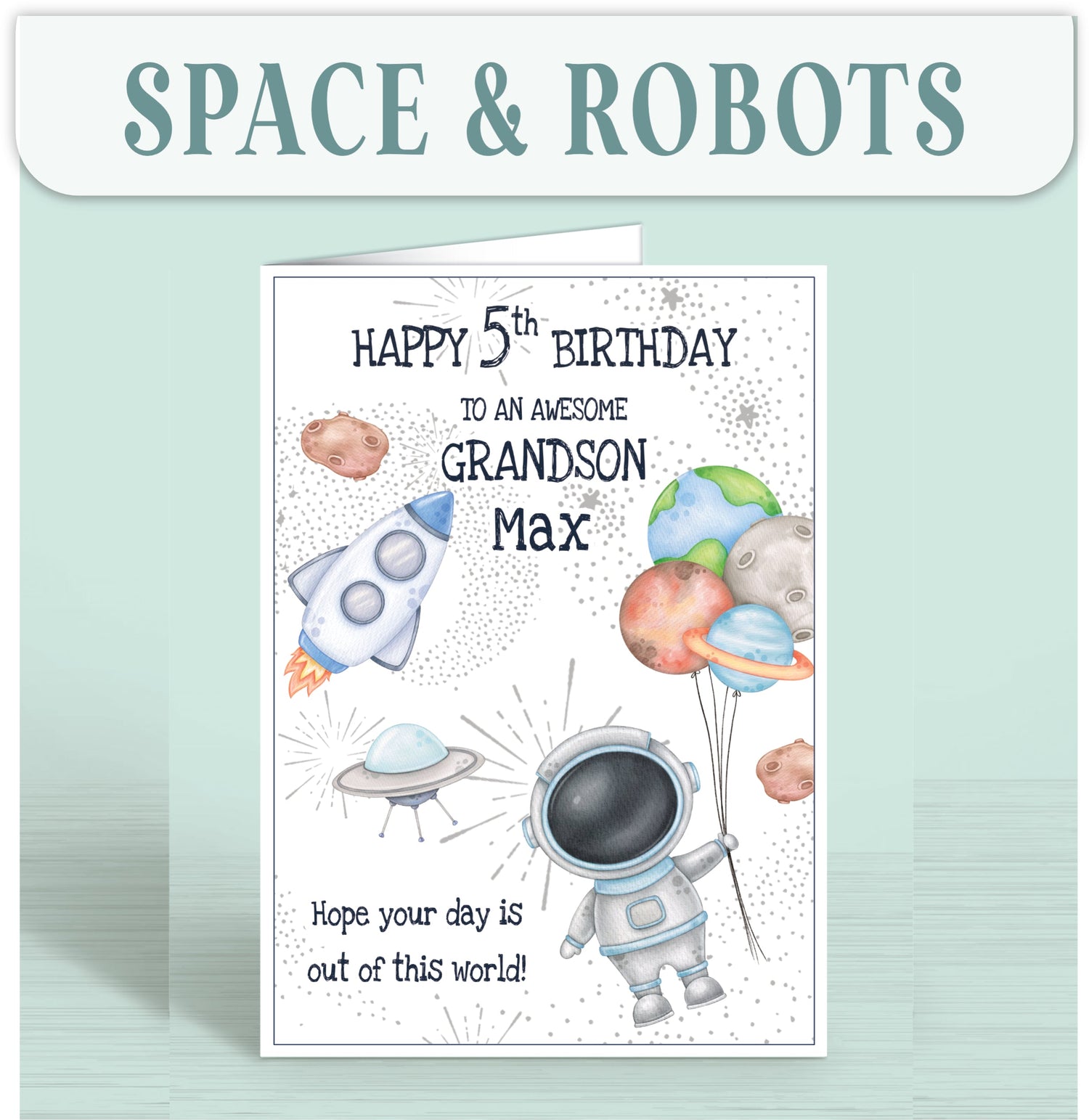 Boys Birthday Cards, Personalised Birthday Cards for Boys, Space and Robots Collection