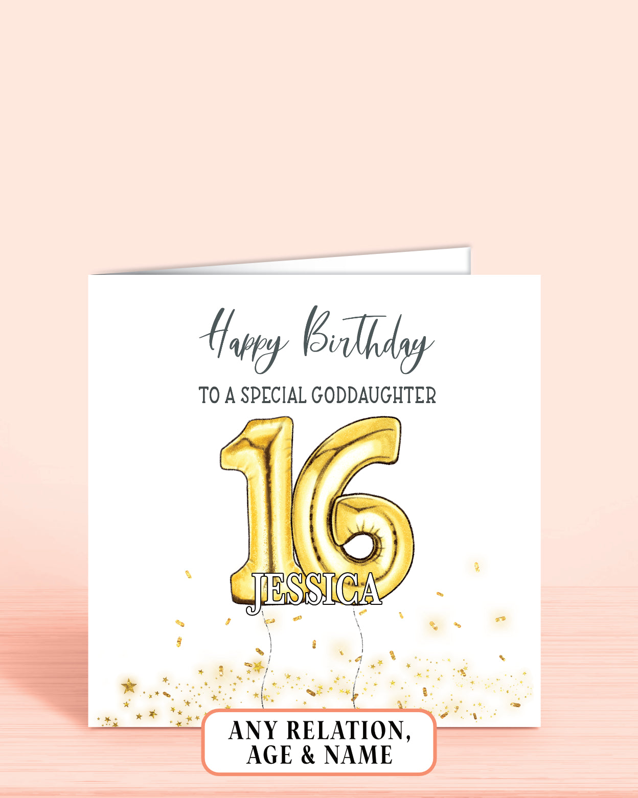 Goddaughter Birthday Card, 16th Birthday Card for Her, Personalised Gold Printed Effect Birthday Card, Any Age, Any Relation | Oliver Rose Designs