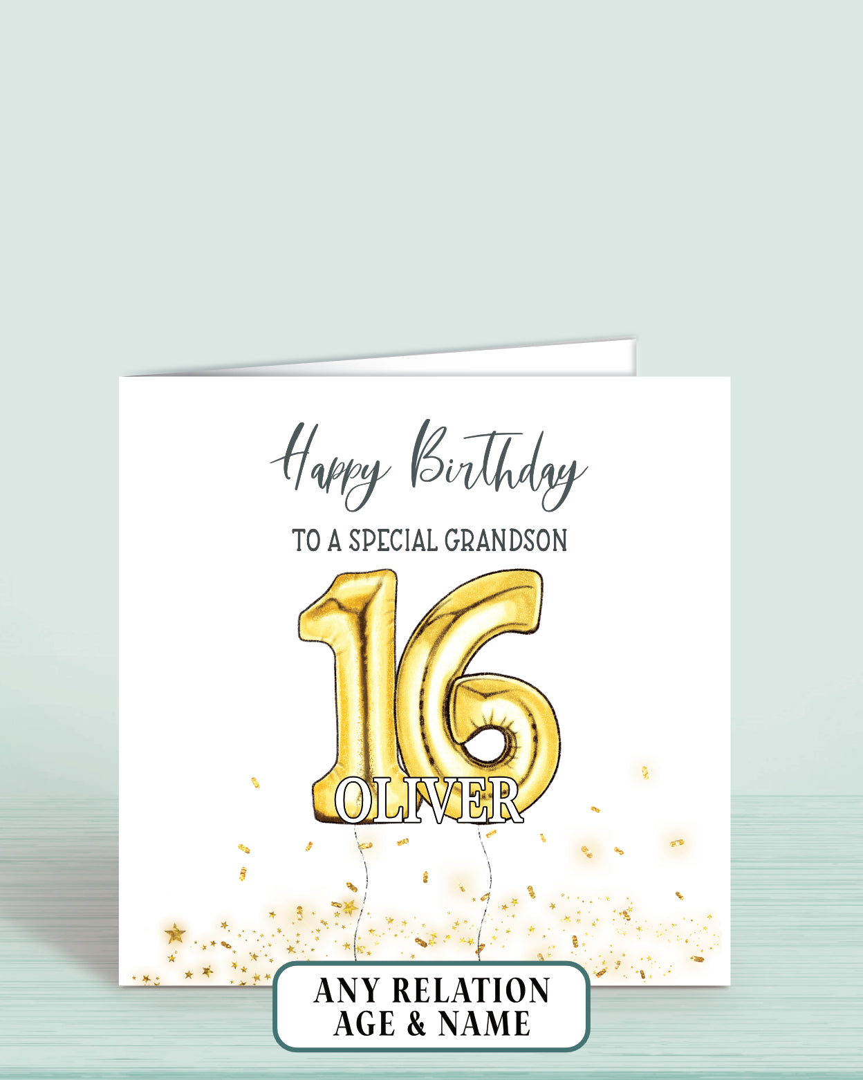 Grandson Birthday Card, 16th Birthday Card for Him, Personalised Gold Printed Effect Birthday Card, Any Age, Any Relation | Oliver Rose Designs