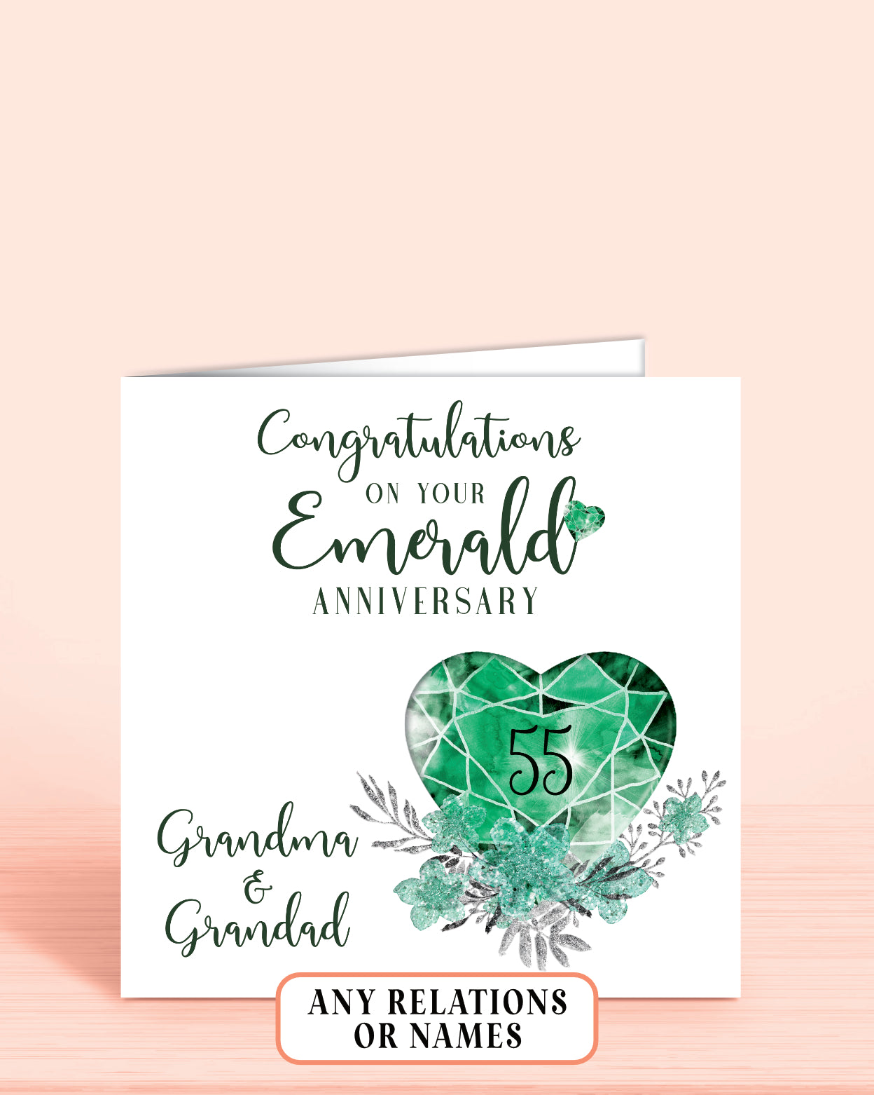 55th Emerald Anniversary Card, Congratulations on your Emerald Anniversary, Grandma & Grandad, 55 years
