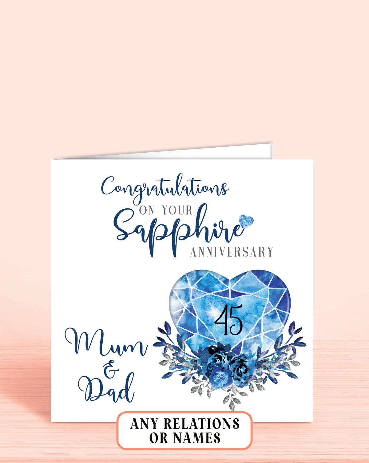 45 Roses Card 45th Sapphire Floral Anniversary Card (6x6 inches) – Oliver Rose Designs