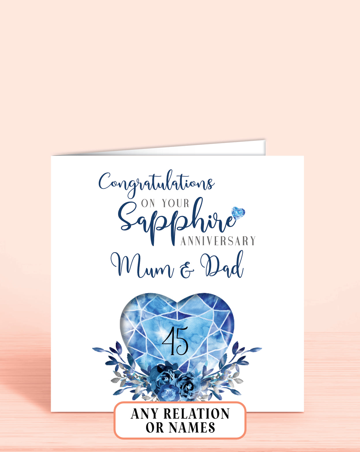 45th Sapphire Floral Anniversary Card (6x6 inches) – Oliver Rose Designs