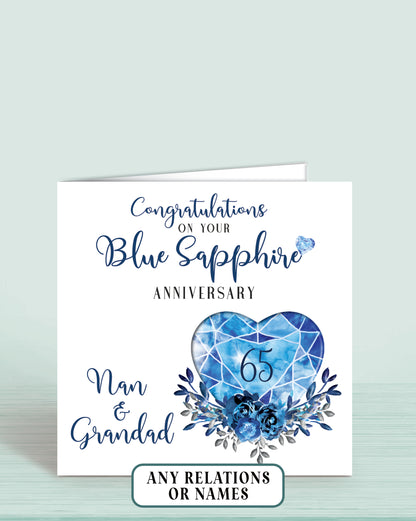 65th Blue Sapphire Anniversary Card, Nan & Grandad, On your Blue Sapphire Anniversary, Personalised Card, 65 years