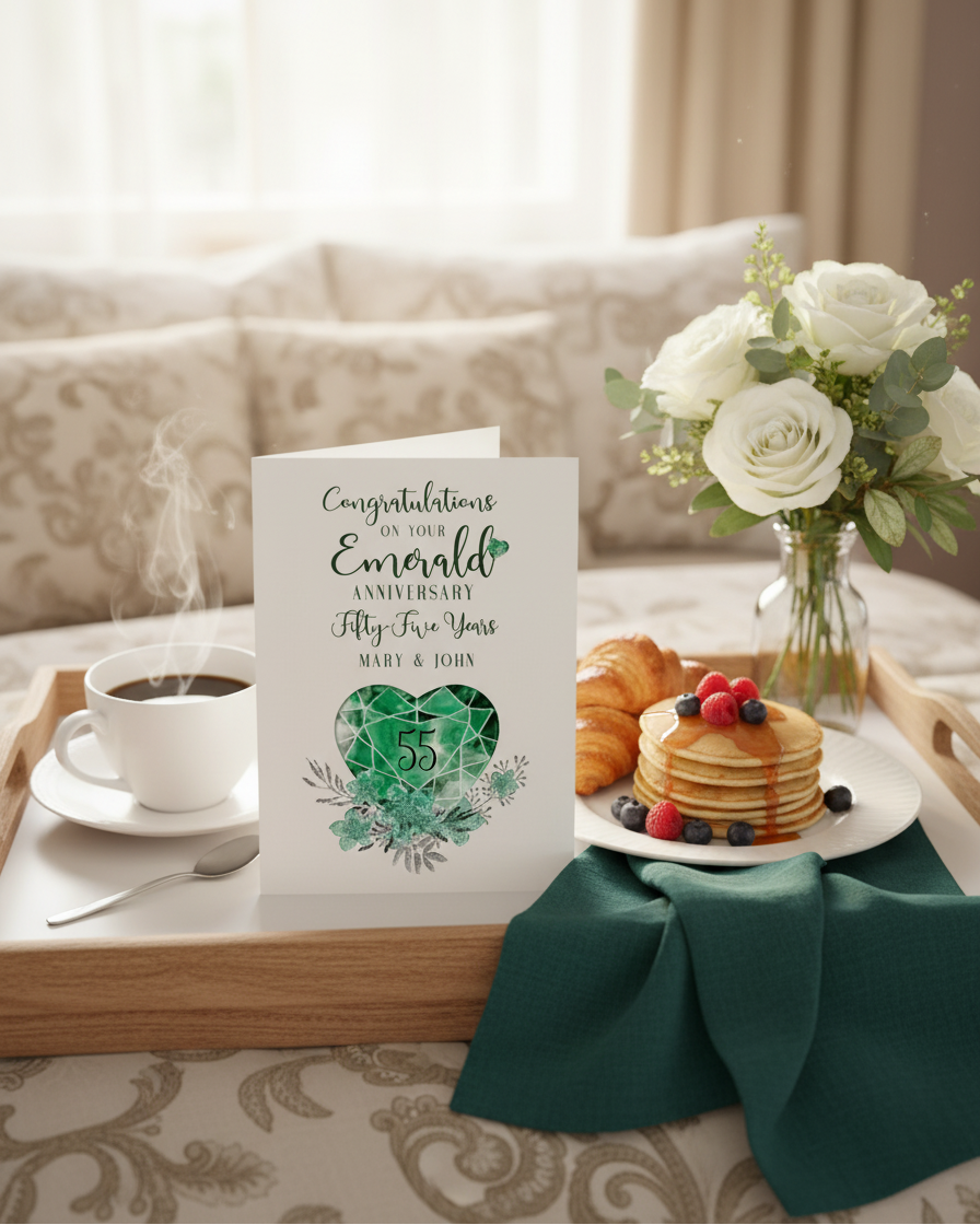 Anniversary card on breakfast tray