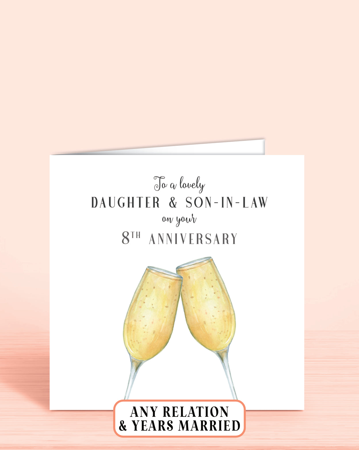Daughter & Son-in-law Anniversary Card, To a lovely Daughter & Son-in-law on your 8th Anniversary or any other years of your choice | Oliver Rose Designs