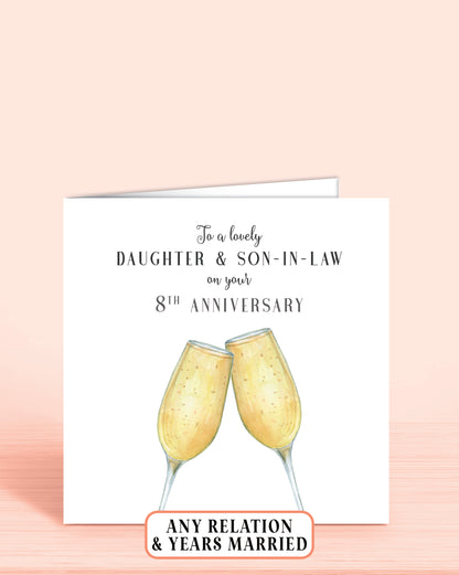 Daughter & Son-in-law Anniversary Card, To a lovely Daughter & Son-in-law on your 8th Anniversary or any other years of your choice | Oliver Rose Designs