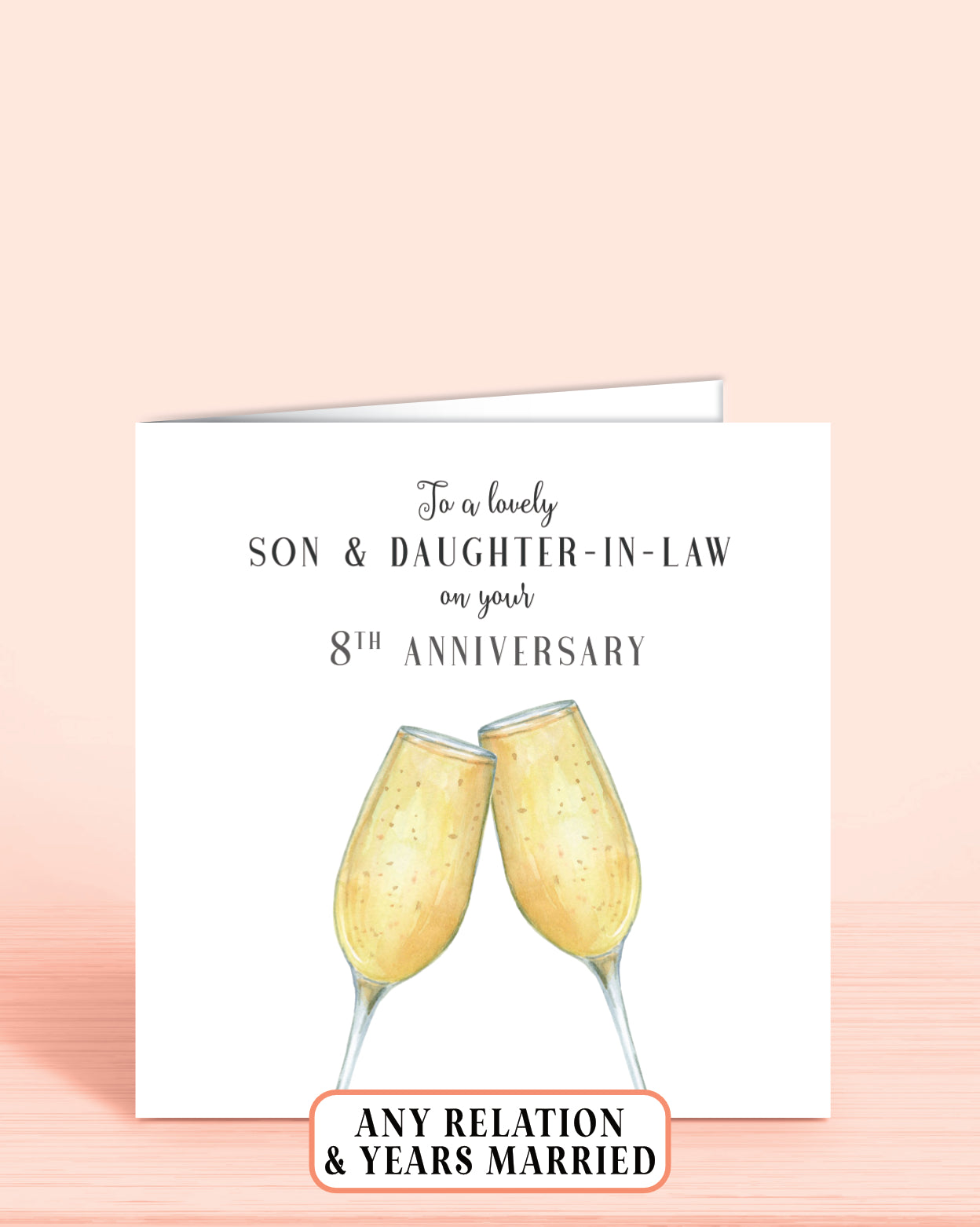 Son & Daughter-in-law Anniversary Card, To a lovely Son & Daughter-in-law on your 8th Anniversary or any other years of your choice | Oliver Rose Designs