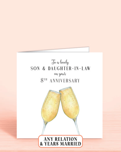 Son & Daughter-in-law Anniversary Card, To a lovely Son & Daughter-in-law on your 8th Anniversary or any other years of your choice | Oliver Rose Designs