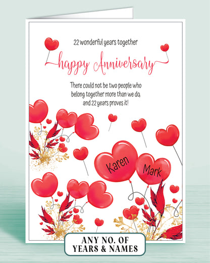 Anniversary Card for Husband or Wife, customise number of years since you married, add your names if required | Oliver Rose Designs