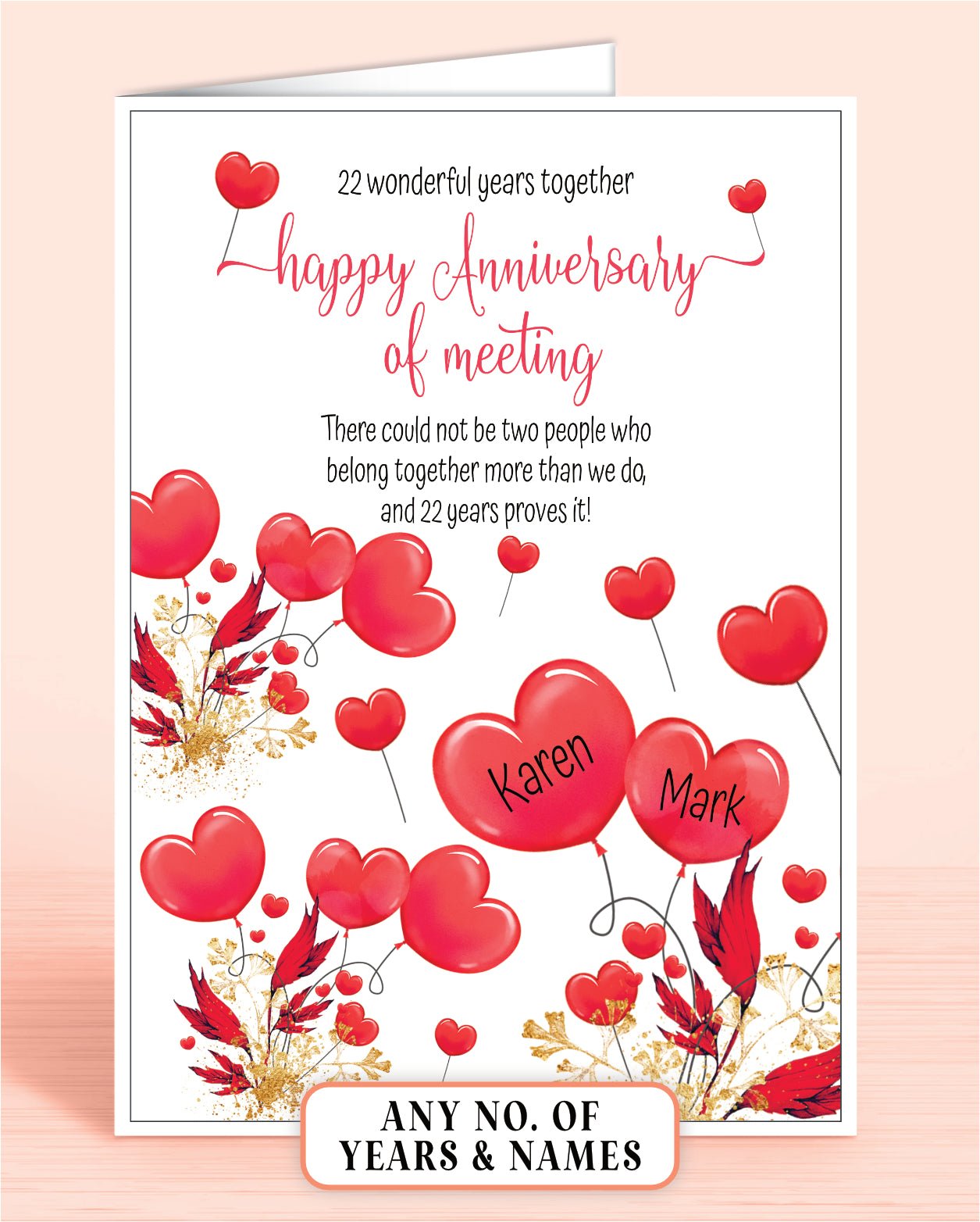 Anniversary of Meeting Card, customise number of years since you met, add your names if required | Oliver Rose Designs