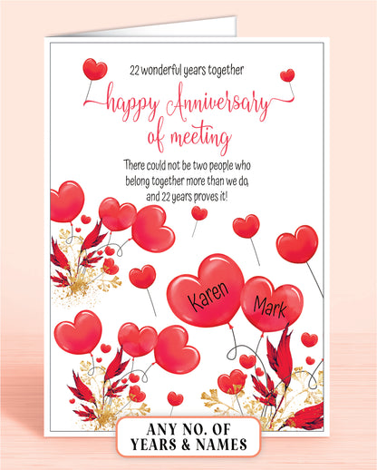 Anniversary of Meeting Card, customise number of years since you met, add your names if required | Oliver Rose Designs
