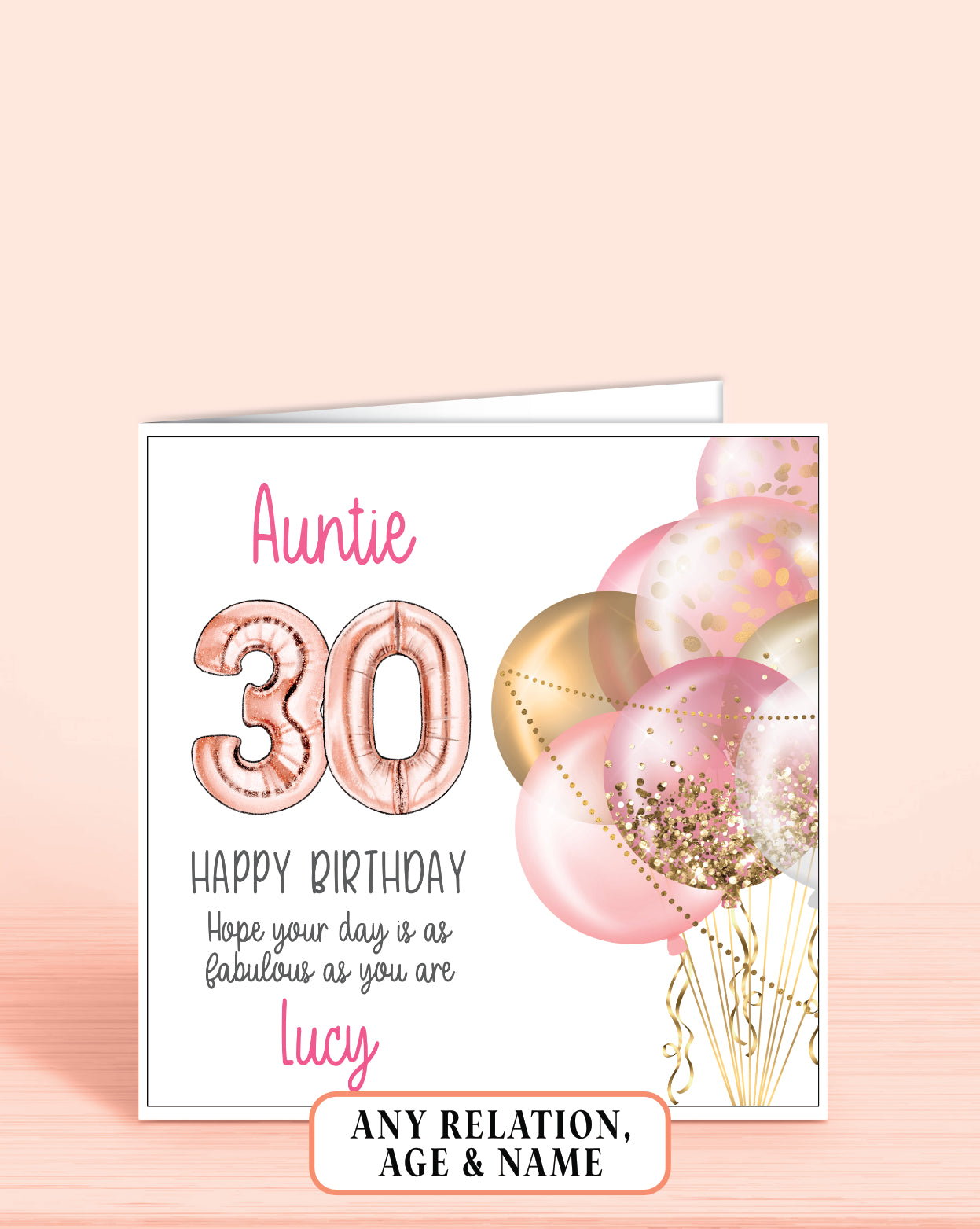 Auntie Birthday Card, 30th Birthday Card for Aunt, personalised with a name | Oliver Rose Designs