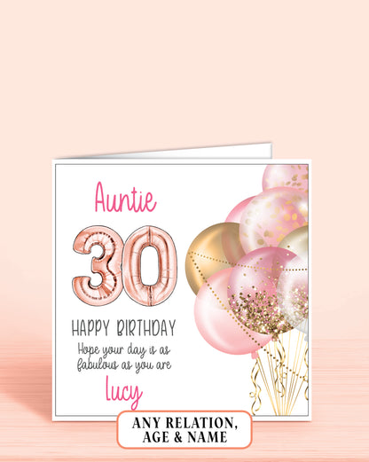 Auntie Birthday Card, 30th Birthday Card for Aunt, personalised with a name | Oliver Rose Designs