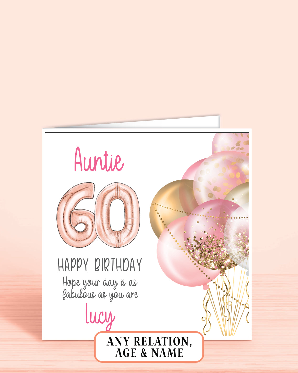 Auntie Birthday Card, 60th Birthday Card for Aunt, personalised with a name | Oliver Rose Designs