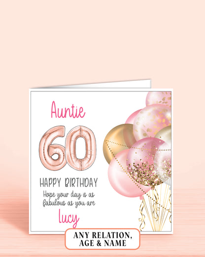 Auntie Birthday Card, 60th Birthday Card for Aunt, personalised with a name | Oliver Rose Designs