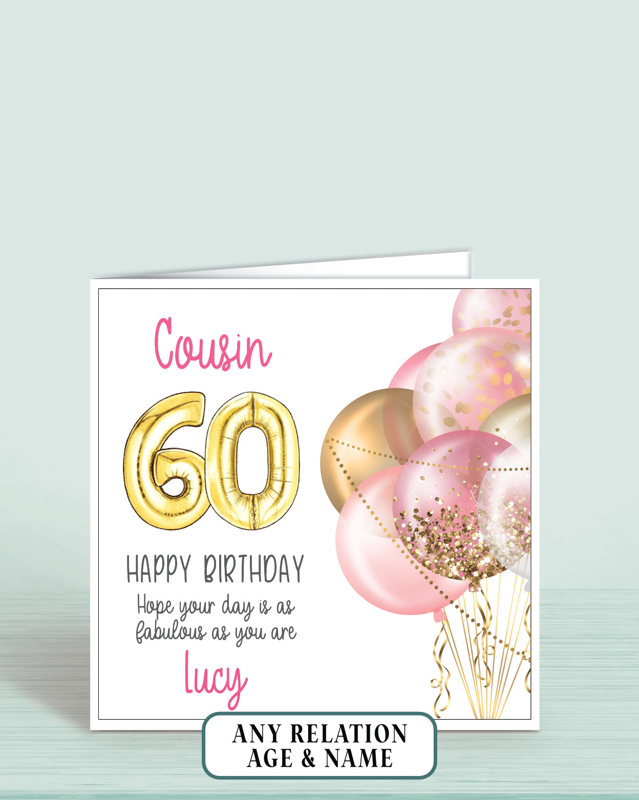 Cousin Birthday Card, 60th Birthday Card for Cousin, personalised with a name | Oliver Rose Designs