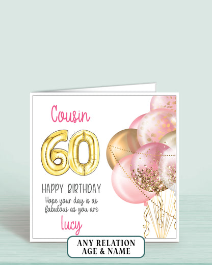 Cousin Birthday Card, 60th Birthday Card for Cousin, personalised with a name | Oliver Rose Designs