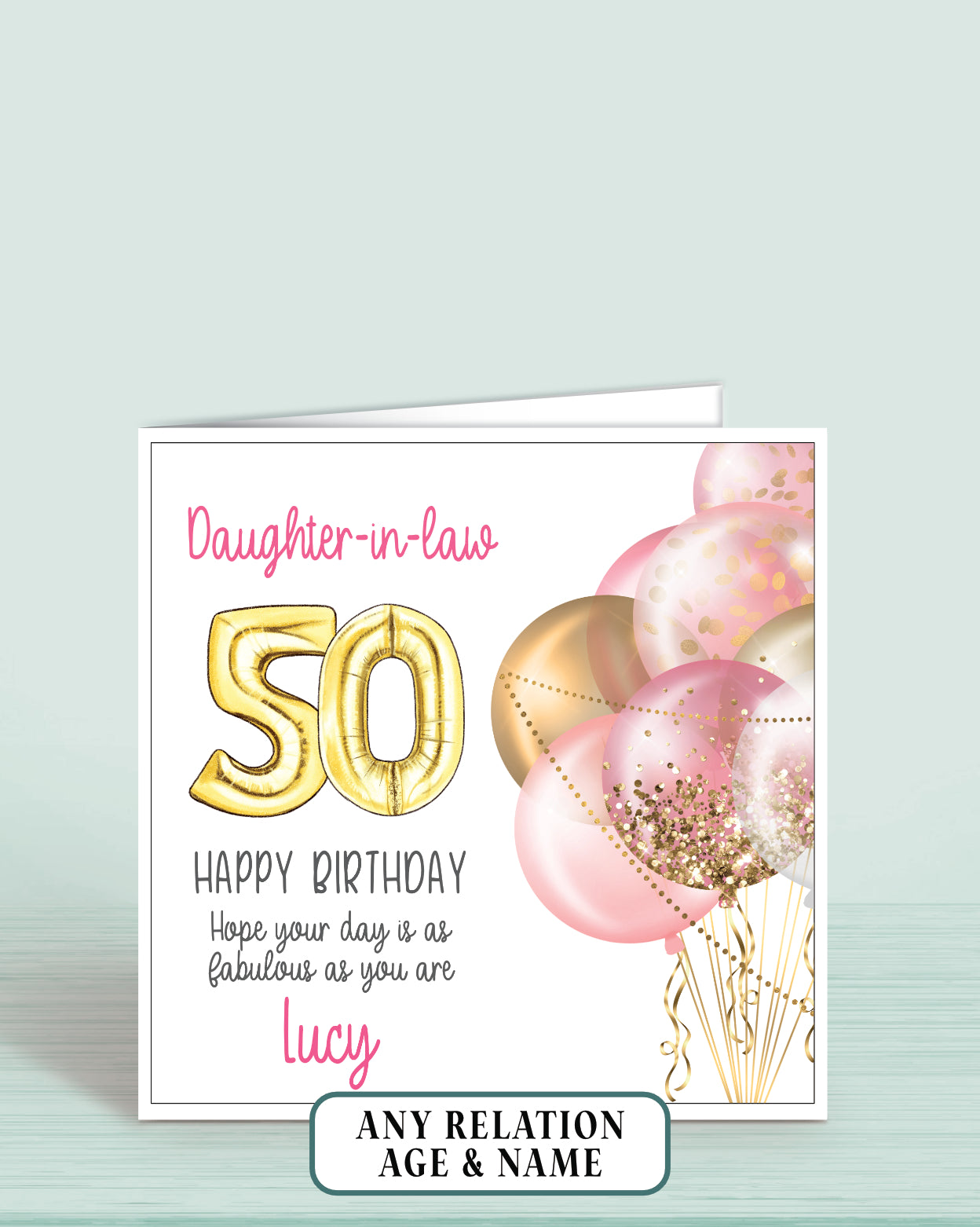 Daughter-in-law Birthday Card, 50th Birthday Card for Daughter, personalised with a name | Oliver Rose Designs