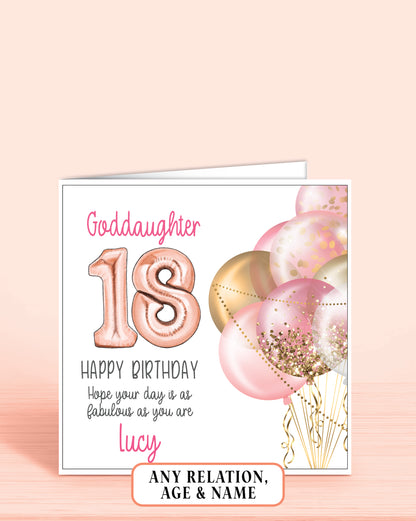 Goddaughter Birthday Card, 18th Birthday Card for Goddaughter, personalised with a name | Oliver Rose Designs