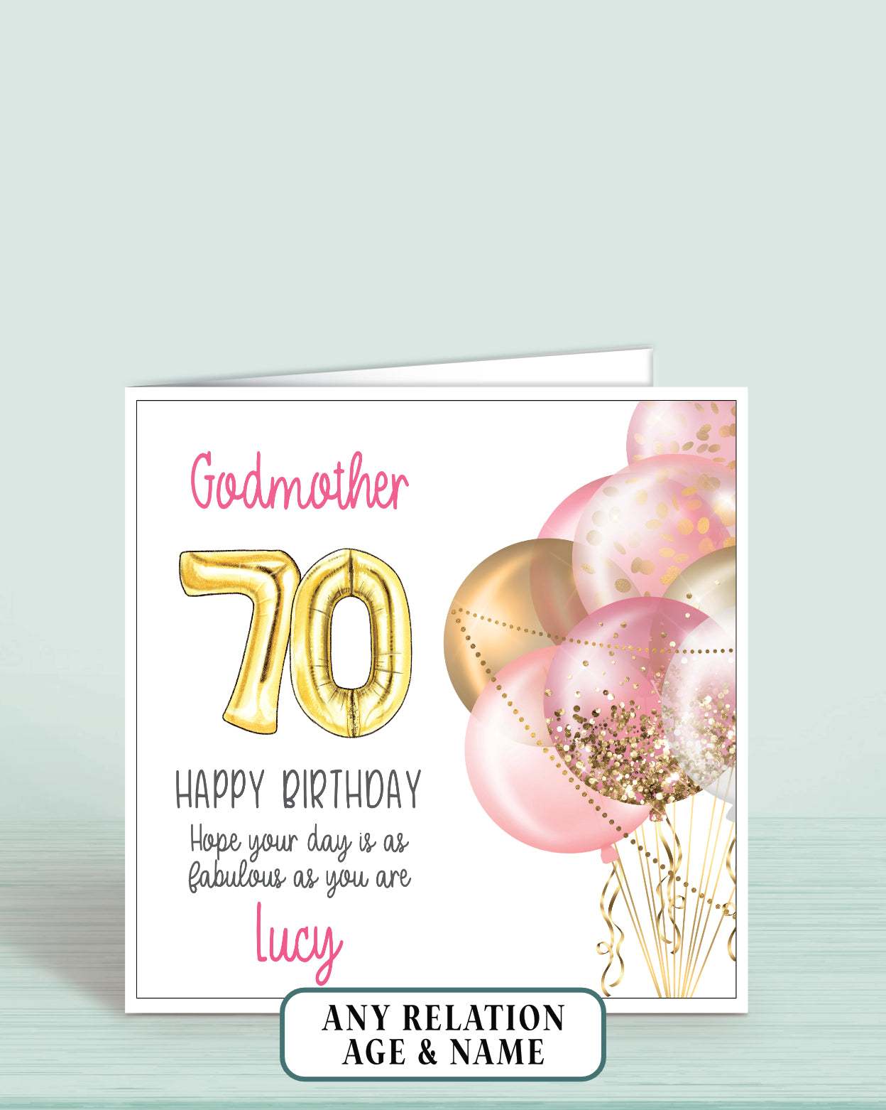 Godmother Birthday Card, 70th Birthday Card for Godmum, personalised with a name | Oliver Rose Designs