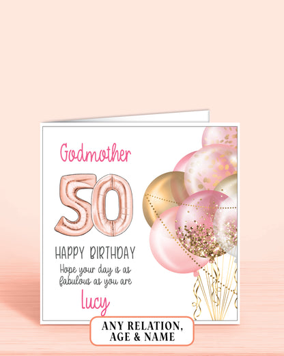 Godmother Birthday Card, 50th Birthday Card for Godmum, personalised with a name | Oliver Rose Designs