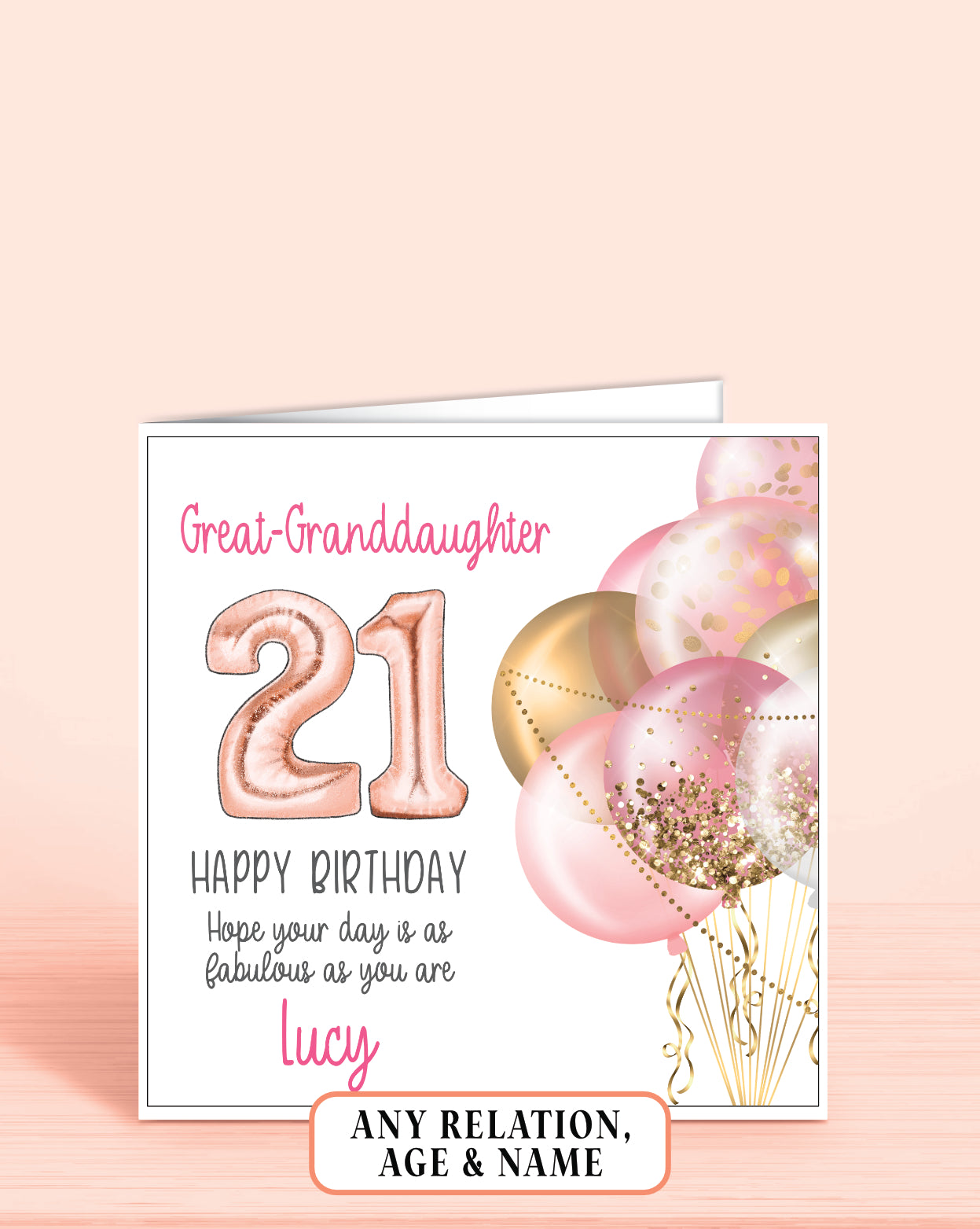 Great-Granddaughter Birthday Card, 21st Birthday Card for Granddaughter, personalised with a name | Oliver Rose Designs