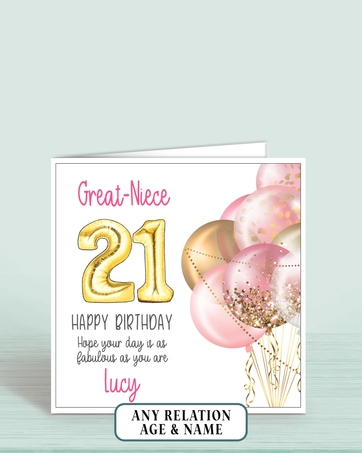 Great-Niece Birthday Card, 21st Birthday Card for Niece, personalised with a name | Oliver Rose Designs