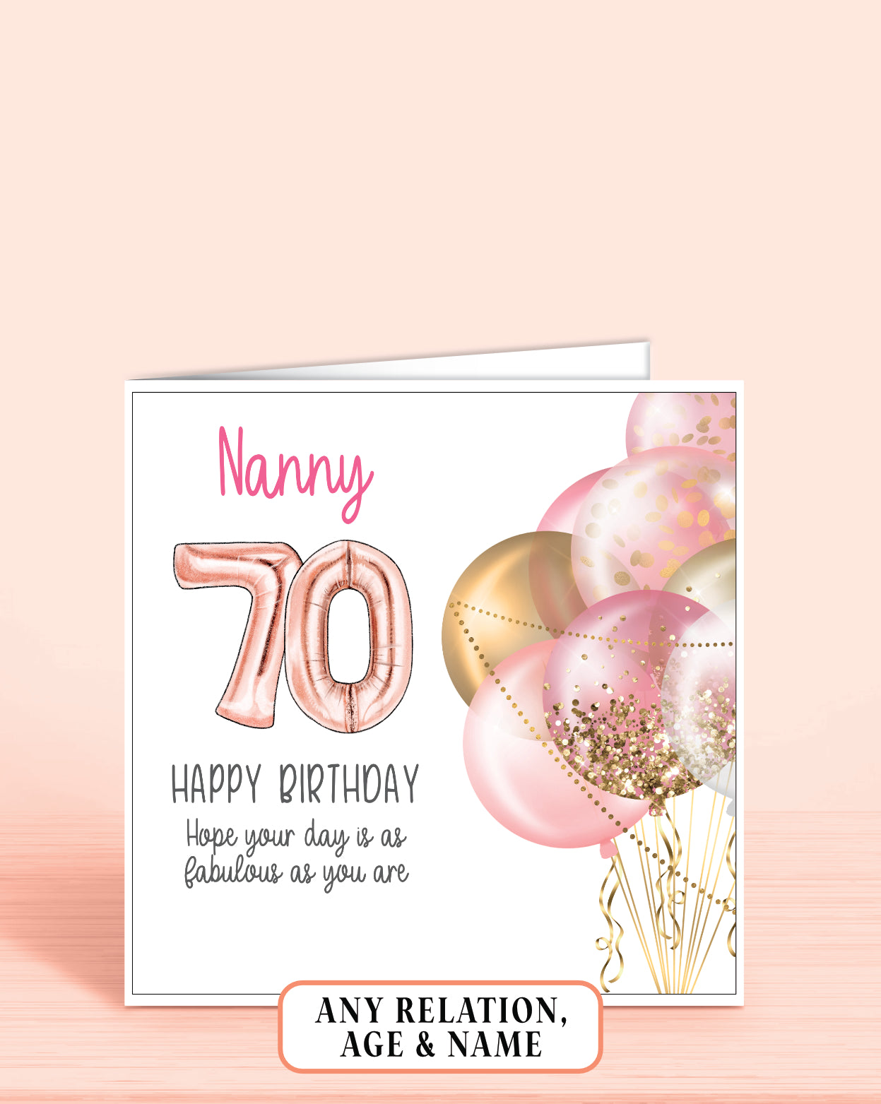 Nanny Birthday Card, 70th Birthday Card for Nan, Grandma, Personalised with a name | Oliver Rose Designs