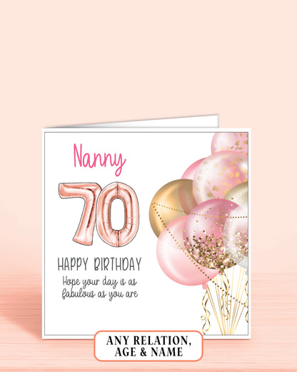 Nanny Birthday Card, 70th Birthday Card for Nan, Grandma, Personalised with a name | Oliver Rose Designs