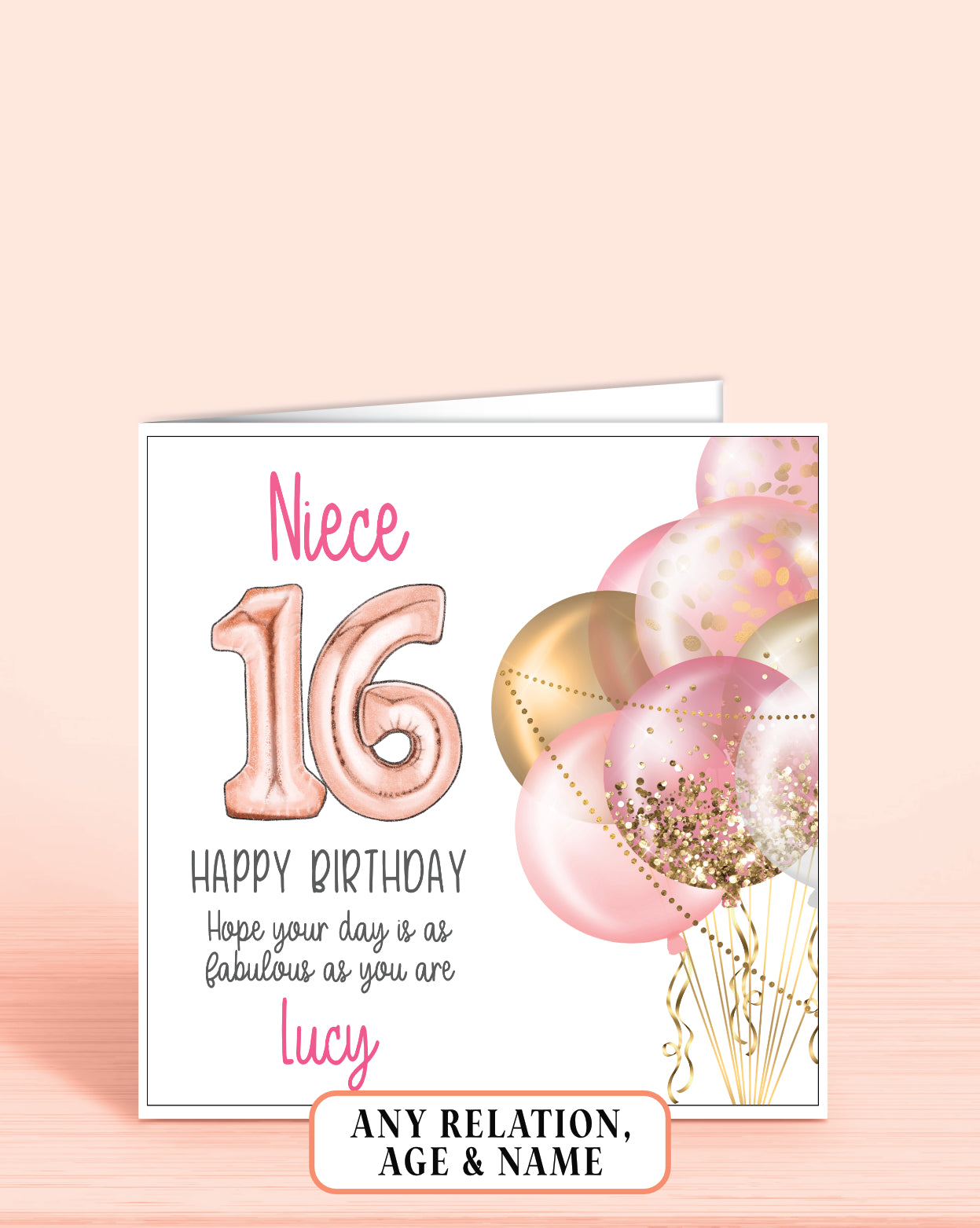Niece Birthday Card, 16th Birthday Card for Great Niece, personalised with a name | Oliver Rose Design