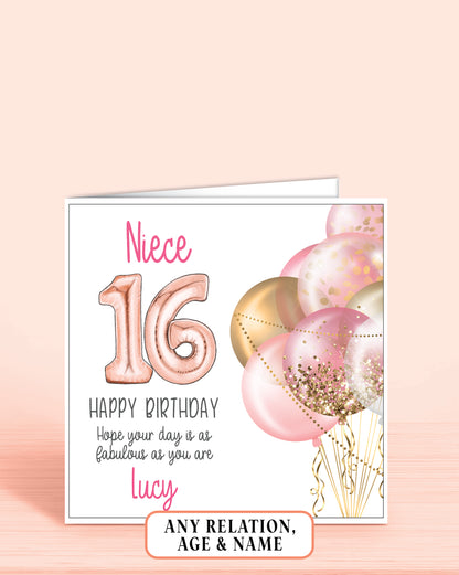 Niece Birthday Card, 16th Birthday Card for Great Niece, personalised with a name | Oliver Rose Design