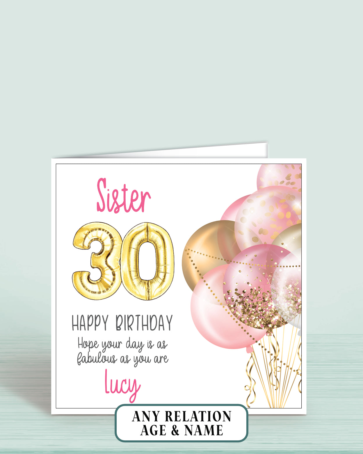 Sister Birthday Card, 30th Birthday Card for Sister, personalised with a name | Oliver Rose Designs