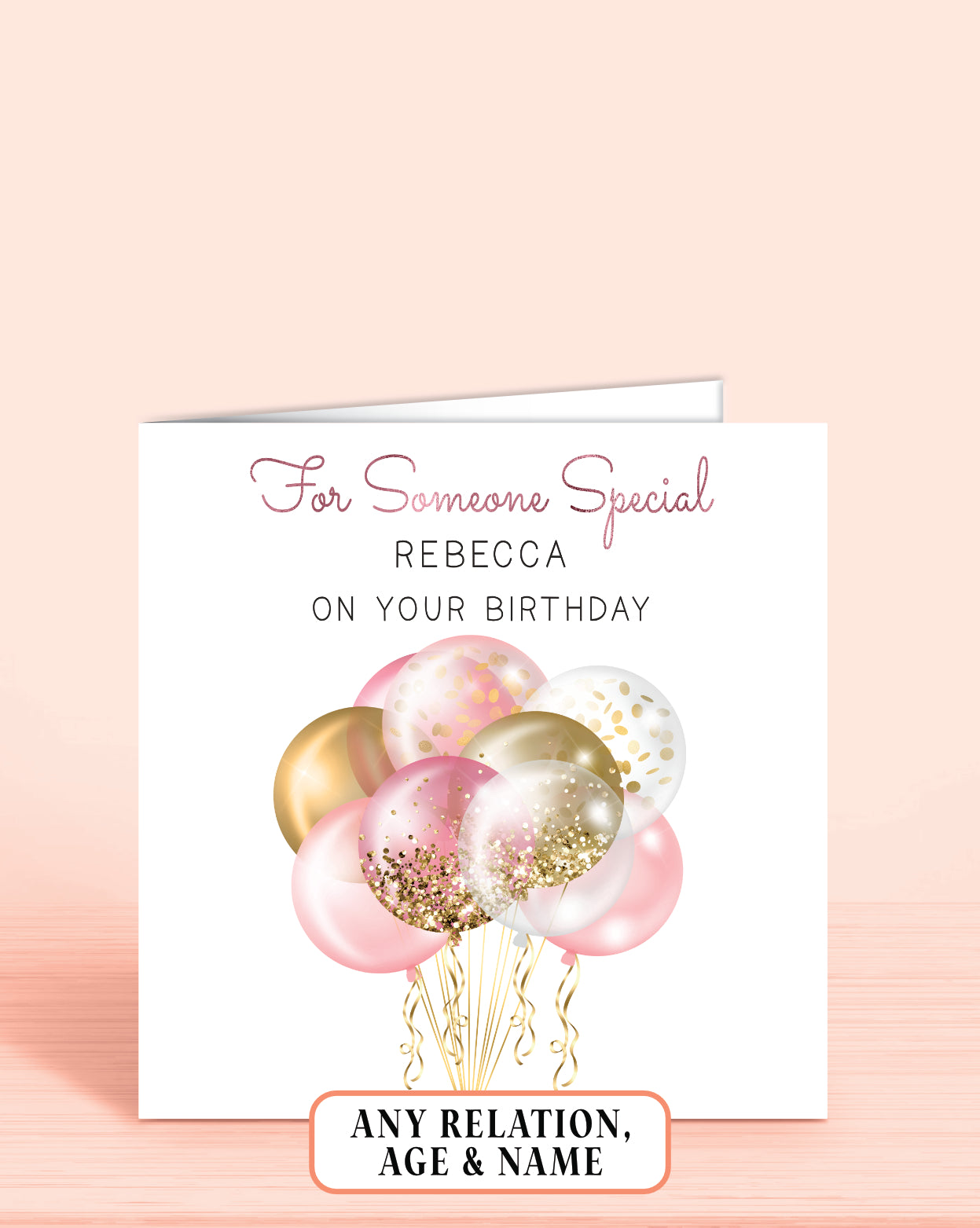 For Someone Special Birthday Card, Birthday Card for Someone Special, Personalised Birthday Card, Pink Balloons Birthday Card (5.75" Square) - Oliver Rose Designs