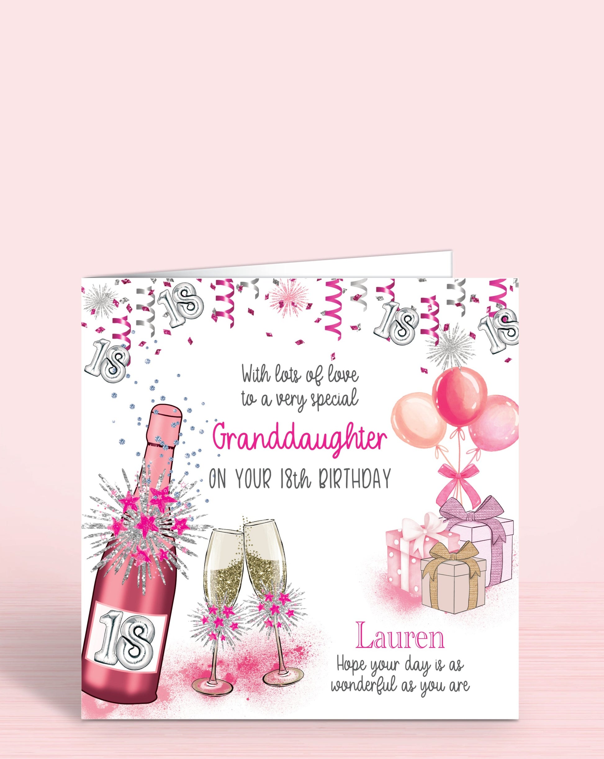 Granddaughter 18th Birthday Card for Her, Any Relationship, Any Age, Personalised Women's Birthday Card. BDBUBBLESPINK | Oliver Rose Designs